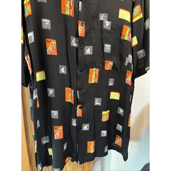 Alan Stewart Shirt Men’s Medium Black Hawaiian Rayon Short Sleeve Button Adult - Picture 7 of 12